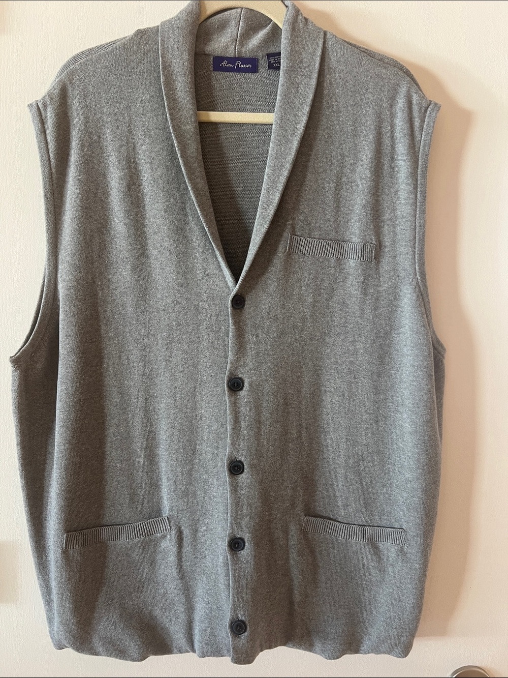 Alan Flusser Light Gray Cardigan Knit Cotton Vest